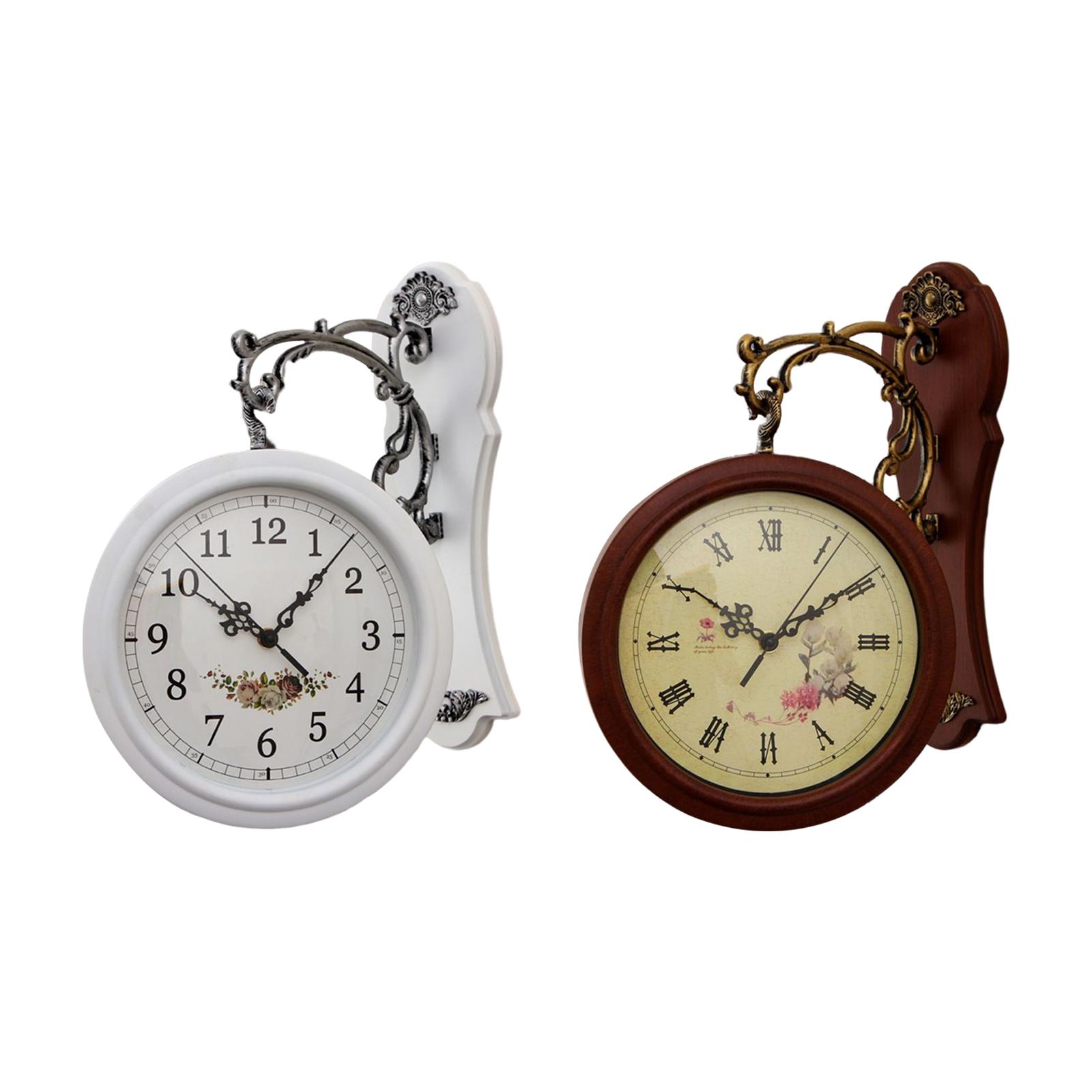 Vintage Style Double Sided Wall Clock Hanging Clocks Mute Kitchen Creative Double Faced Wall Clock for Indoor Outdoo